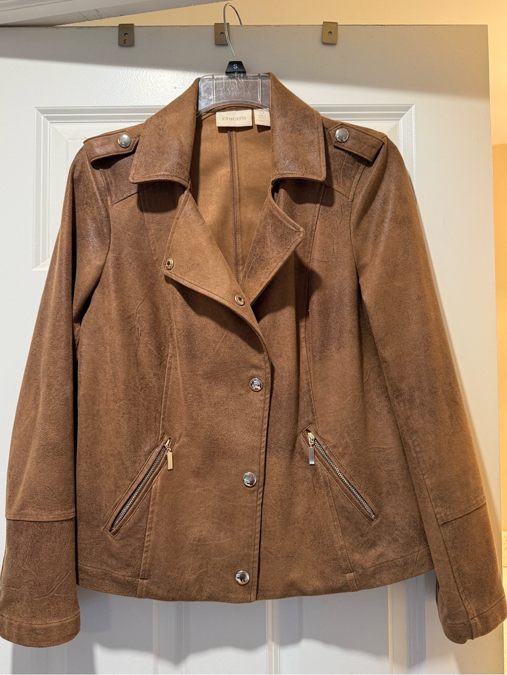 Women’s Faux Suede Jacket, Brown, Chico’s size 0 (small, 4-6)